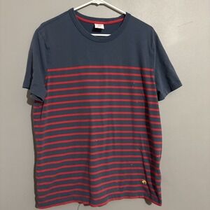 Brooks Brothers Mens Blue Red Striped Crewneck Tee T-Shirt, Large 8292-10